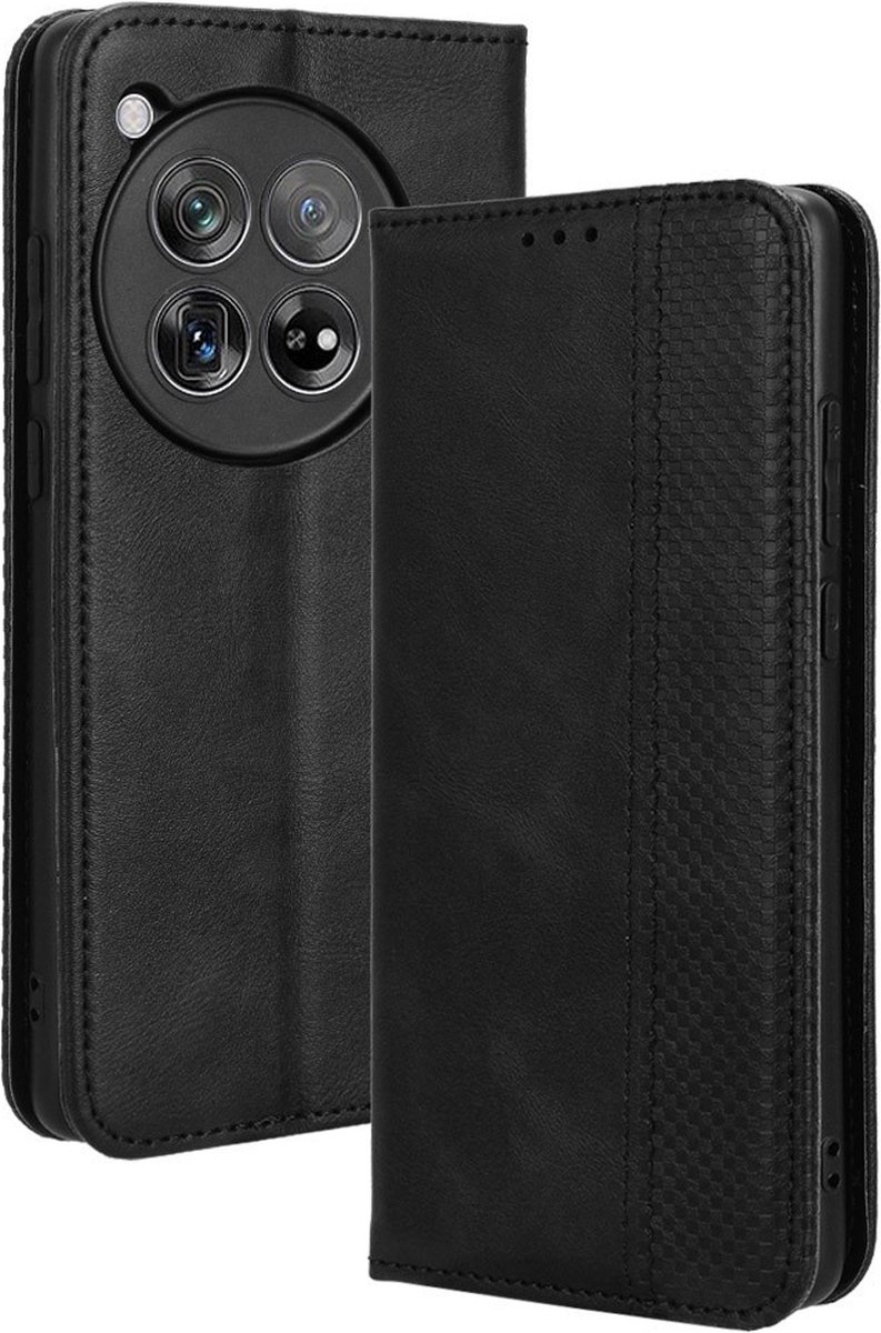 Coverup Hoesje - Geschikt voor OnePlus 12R Hoesje - Coverup Vintage Style Book Case - Zwart