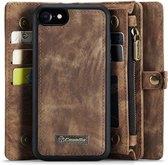 CaseMe Hoesje - Geschikt voor iPhone SE (2022/2020), iPhone 8 / 7 Hoesje - CaseMe 008 2-in-1 Book Case & Back Cover met Portemonnee - Bruin