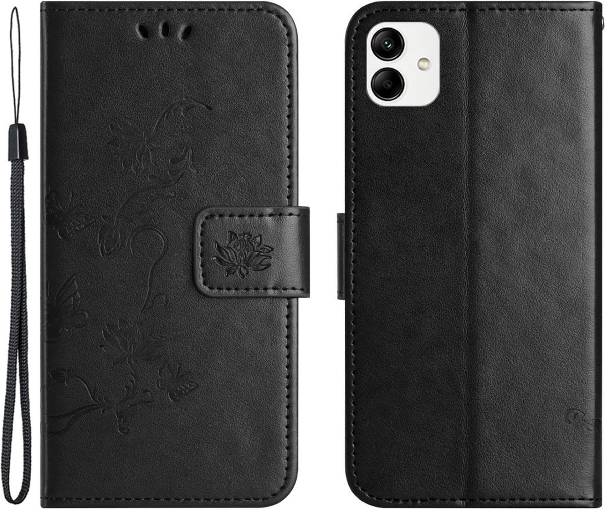 Coverup Hoesje - Geschikt voor Motorola Moto G54 Hoesje - Coverup Bloemen & Vlinders Book Case - Zwart