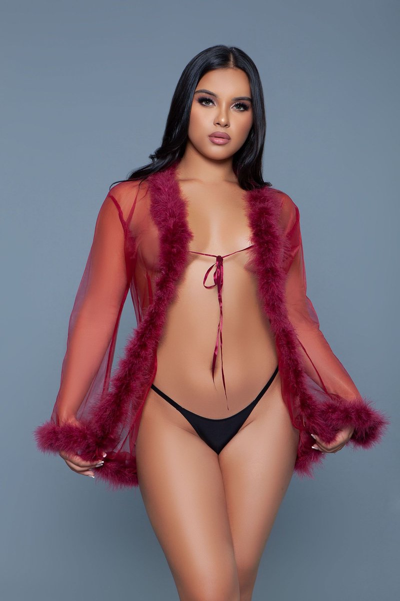 Goedkoopste Be Wicked - Bou - Korte Robe met Donsveren - Rood - One Size