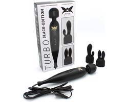 Pixey Turbo Black Edition - Wand Massager met 2 Opzetstukken - 14.000 RPM - Netstroom - Zwart