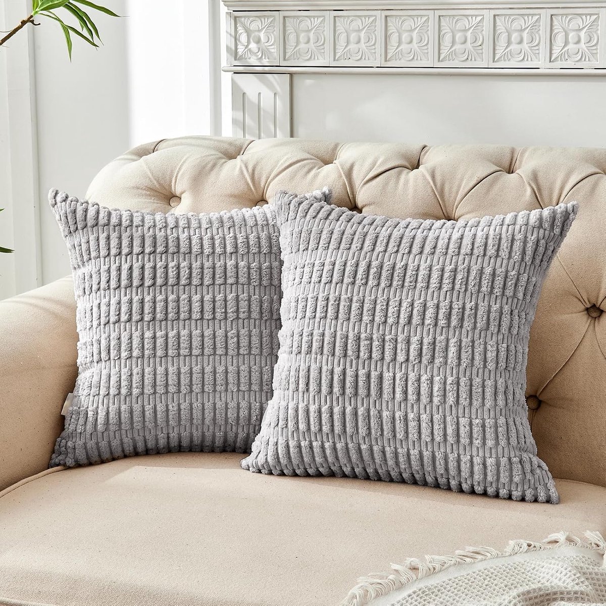 Goodivery ® Zachte Corduroy Kussenhoezen Set van 2, Decoratieve Vierkante Kussenhoezen voor Woonkamer en Slaapkamer