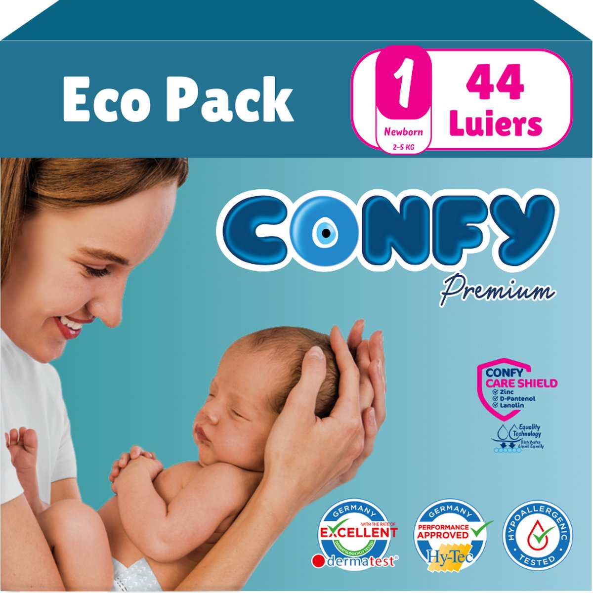 Goedkoopste Confy Premium - Maat 1 - (2kg-5kg) - 44 Luiers