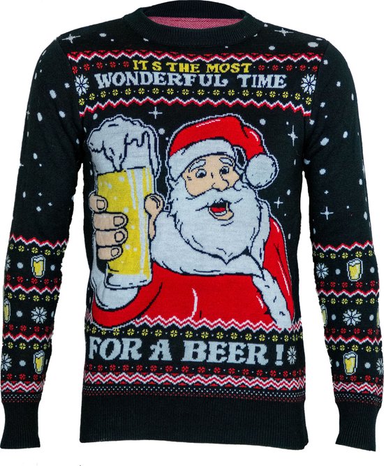 Kerstman met bier Foute kersttrui - Maat: L - Gebreide kersttrui - Heren kersttrui - Dames kersttrui - Foute kersttruien - Kerst outfit - Kerstkleding - Lelijke kersttrui - Gekke kersttrui -
