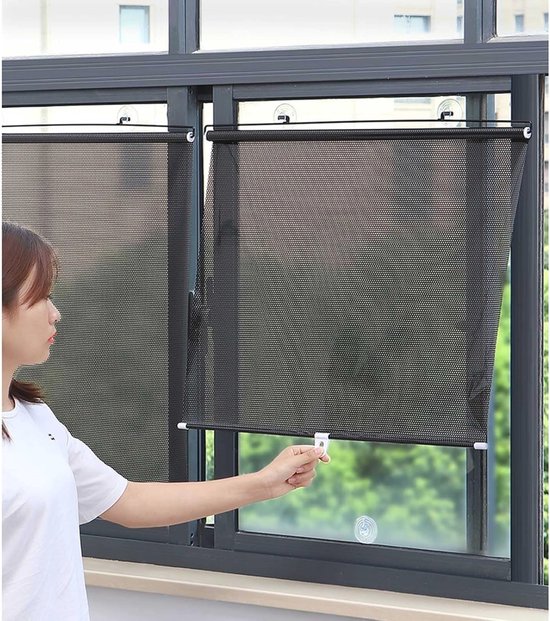 Verduisterende gordijnen met zuignappen,30-75cm zonwerende rolgordijnen,automatisch oprolbare zonneschermen,zonder boren,draagbare tijdelijke zonwering voor deuren en ramen,Grey-75x125cm/29x49in