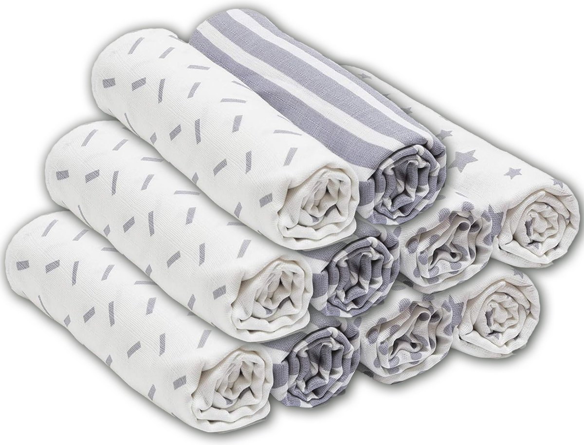 Set van 10 Hydrofiele Spuugdoekjes (30x30 cm) in Zacht, 100% Katoen | Grijs-Wit | Dormivo