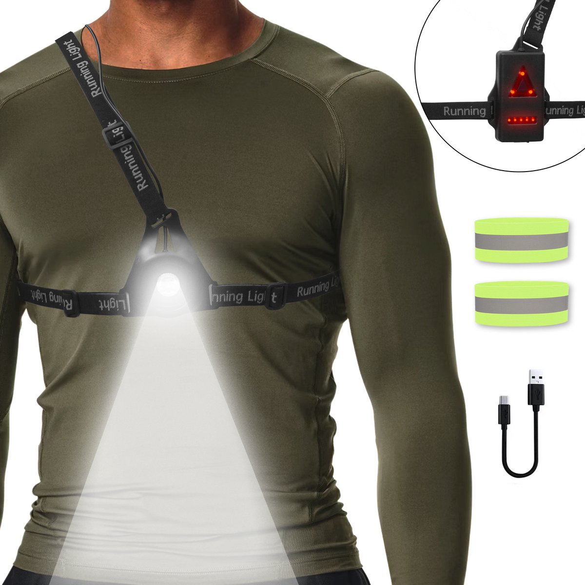 DOWO® - Led Hardloop Verlichting - Wandel verlichting - Hardloop licht - Reflecterend hardloopvest - Hardloop lampjes - USB Oplaadbaar - Voor en Achterkant - Verstelbaar