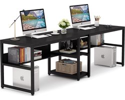 TRIBESIGNS Bureau - Dubbel Lang Bureau - Computerbureau voor twee - Computertafel - Bureautafel Zwart - 200 x 60 x 75 cm
