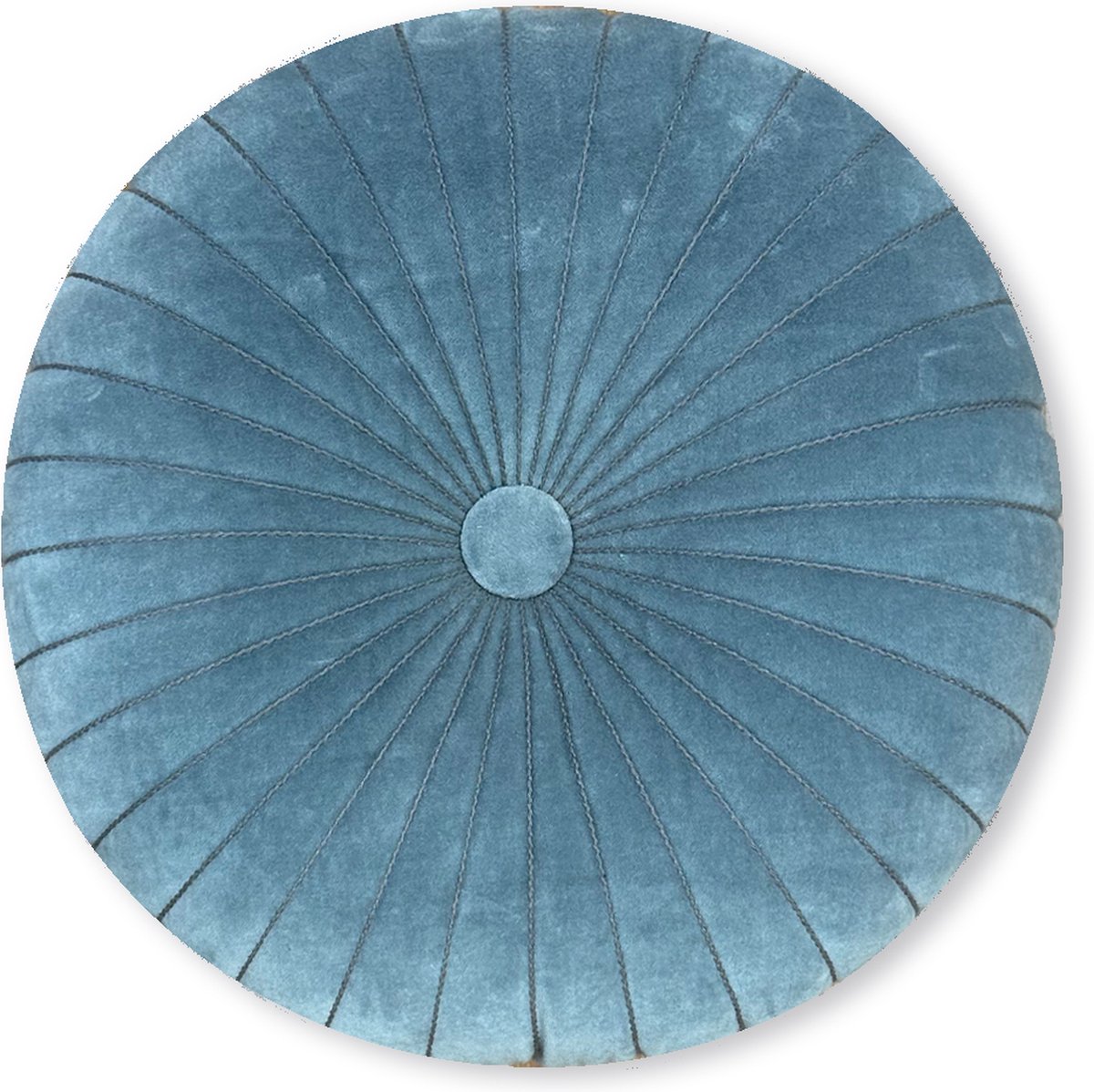 by Mooss - Sierkussen Ã˜ 45 cm - Rond - Velours - Doorgestikt - Lichtblauw - Inclusief binnenkussen