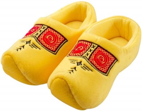 Klomppantoffels geel, bruine bies - maat 45-47