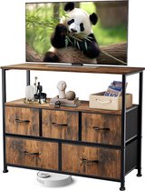 Commode TV-meubel entertainment center met 5 stoffen lades, mediatafel voor TV met open opbergruimte, opbergrek voor woonkamer, hal en entree, 100 x 30 x 80 cm (LBH).-Roest