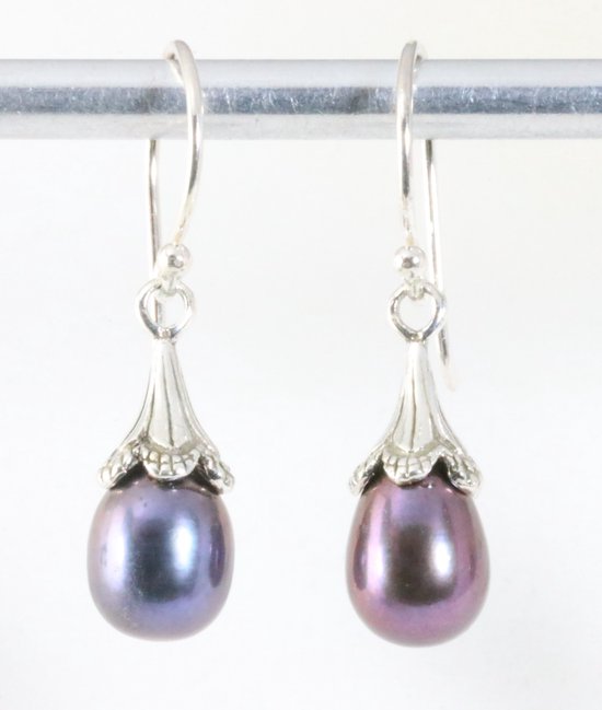 Boucles D'oreilles Anciennes En Argent 925 - Émail Noir, Pendantes, Occasion Magnifiques