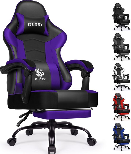 Afbeelding van Hiaonyx Gaming Stoel 170° Verstelbaar Paars met Voetsteun