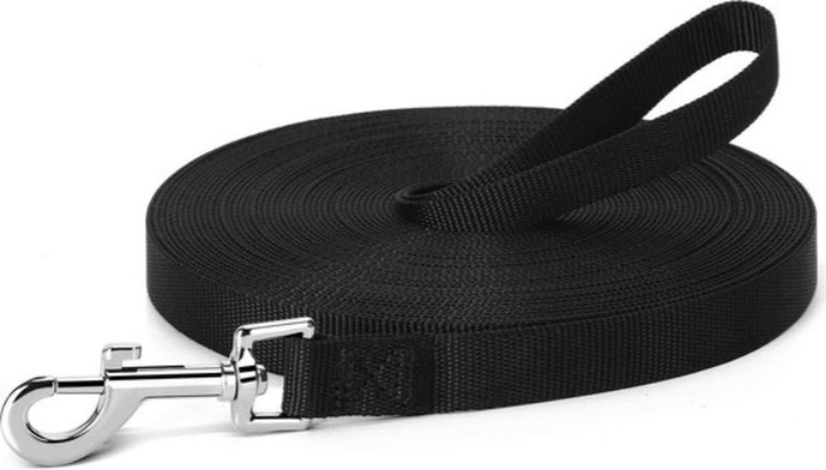 Rieba® Hondenriem 10 meter – Lange Lijn - Trainingslijn – Sleeplijn – Speurlijn - Hondenlijn – Looplijn – Riem Hond - Voor Training en Wandelen – 2 cm Breed – Nylon – Zwart
