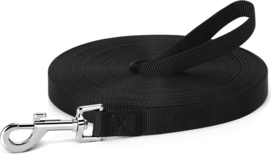 Rieba® Hondenriem 10 meter – Lange Lijn - Trainingslijn – Sleeplijn – Speurlijn - Hondenlijn – Looplijn – Riem Hond - Voor Training en Wandelen – 2 cm Breed – Nylon – Zwart