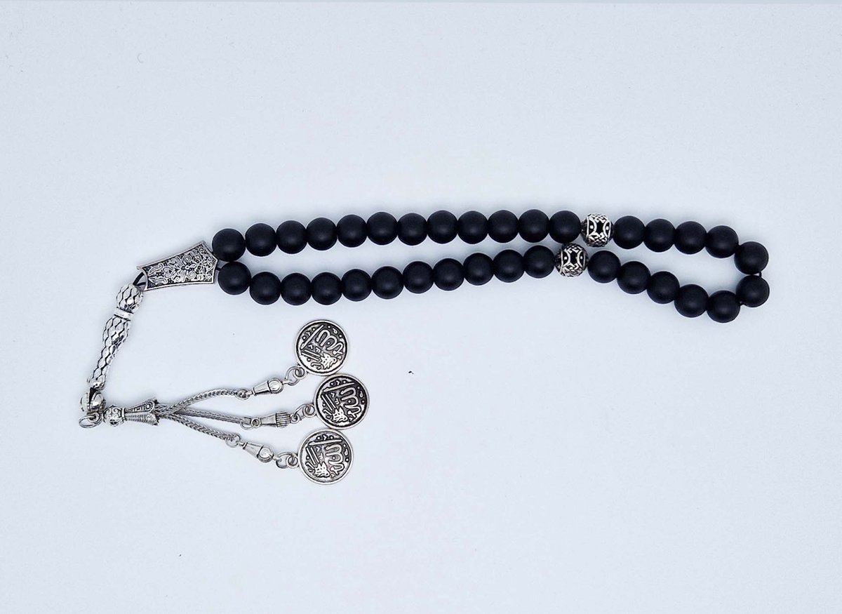 Handgemaakte tesbih "tasbih" natuursteen " Mat zwart onyx " - Aantal kralen 33 - Diameter kralen 10 MM - met metaal tassel "model 9" - Een mooi cadeau-idee