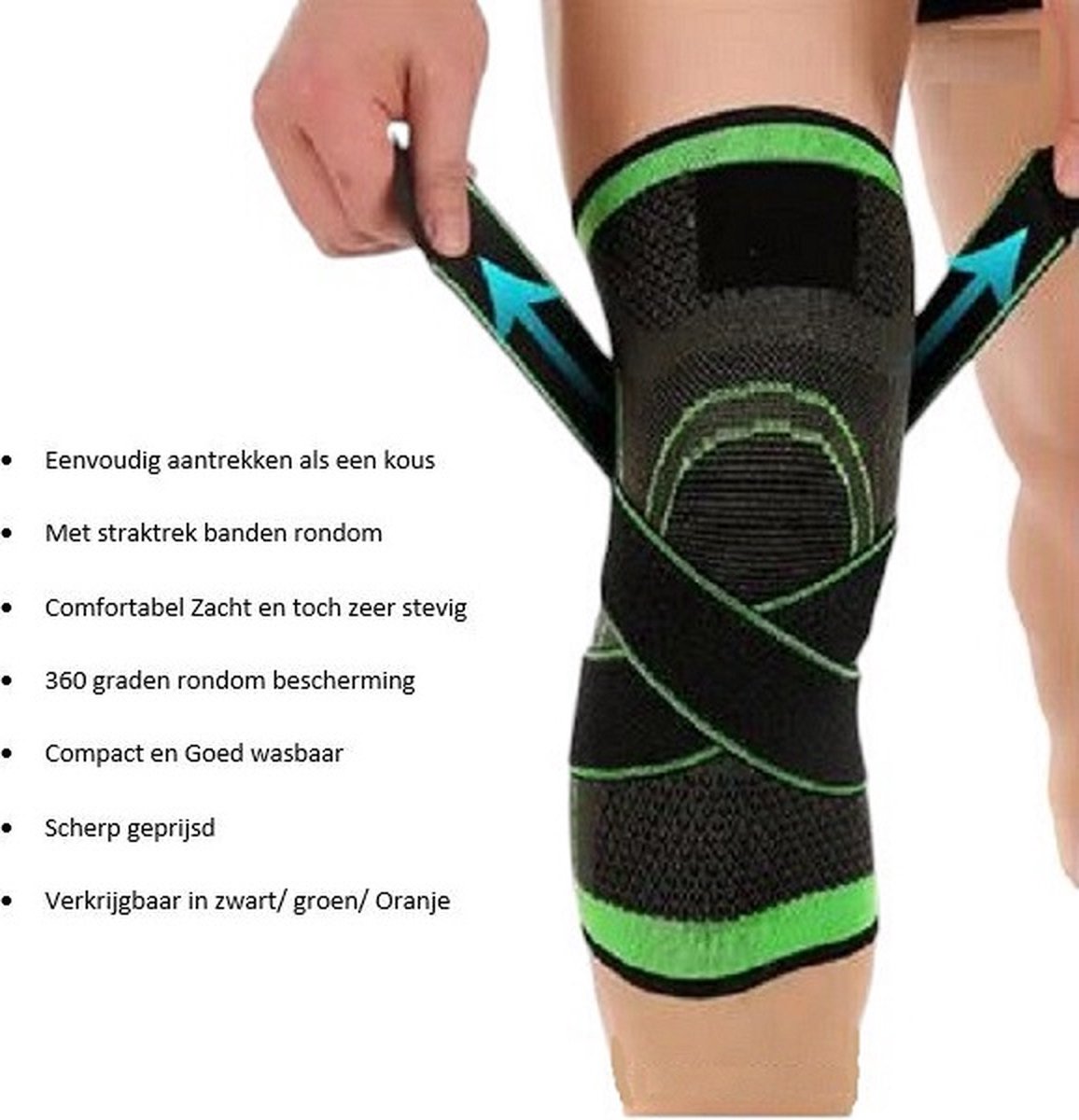 Inuk - Kniebrace - Knieband - Elastisch - groen met straps - Maat XL - Extra ondersteuning