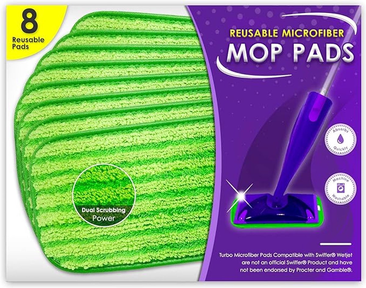 Goedkoopste Vervangingsdoek 8 x - Compatible met Swiffer Wetjet - Microvezeldoek - Mop cover - Reinigingspad - Uitwasbaar - Herbruikbaar - Navulling - Dweilpads voor hardhout - tegels - laminaat - Vinyl - Bamboe - Stof - Schoonmaken