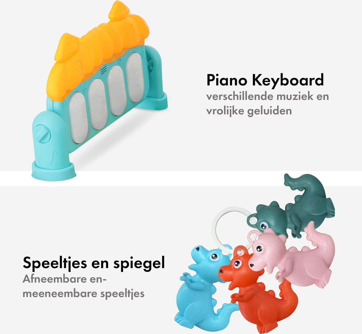 Moni Toys - Piano Activiteiten Speelkleed - Multicolor - Met Speelboog, Spiegeltje & Muziek - Educatief Baby Gym - Vanaf 0 Maanden — afbeelding 2