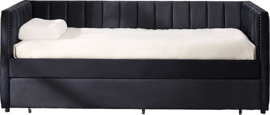 Kajuitbed Auckland - 90 x 200 cm - Met onderschuifbed - Zwart velours - Emob Exclusive - Eenpersoons gestoffeerd bed - Zwart - Velours; MDF Eenpersoons Normaal bed