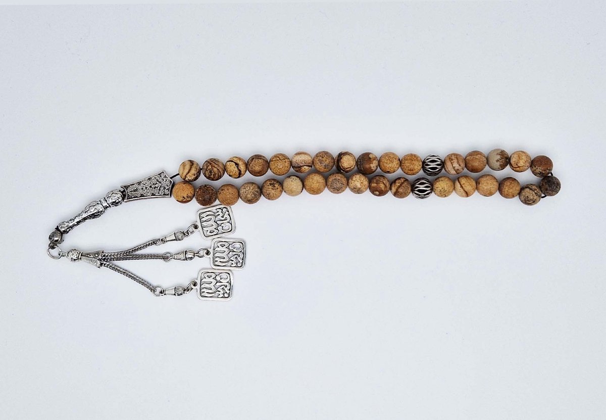 Handgemaakte tesbih "tasbih" natuursteen " Picture Jasper " - Aantal kralen 33 - Diameter kralen 10 MM - met metaal tassel "model 1" - Een mooi cadeau-idee