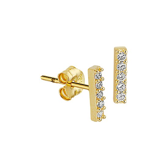 Huiscollectie Oorknoppen Balkje Zirkonia Geelgoud Glanzend 8 mm x 1.5 mm