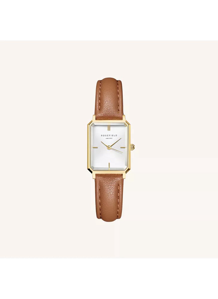 Rosefield horloge OWBLG-O85 Octagon XS White Light Brown Leather Gold