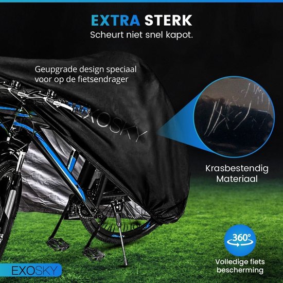 Exosky ® Fietshoes voor 2 Fietsen Fietsendrager - Waterdicht Ultra Sterk Oxford Coating - Hoes Voor 1 Fiets / 2 Fietsen (Elektrische) - XXL - Incl. Opbergzak van Exosky — afbeelding 5