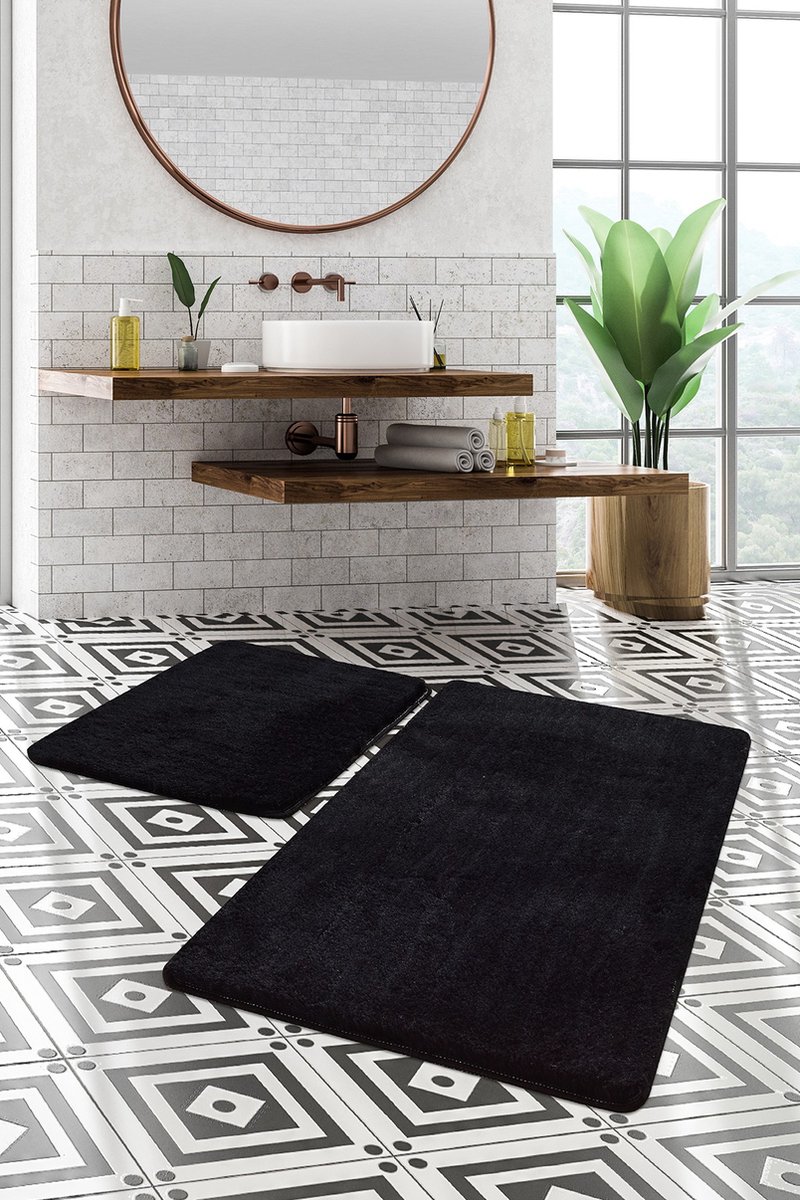 Asir - Acryl Badmat Set - Zwart - 50 x 60 cm