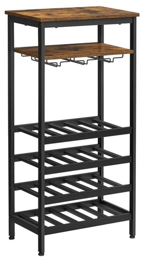 VASAGLE Casier à vin, porte-bouteilles, pour 20 bouteilles, avec porte-verres, pour cave, cuisine, salle à manger, style industriel, 50 x 32 x 100 cm, vintage marron-noir LWR020B01