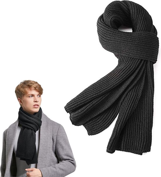 Écharpe tricotée Femme & Homme - Écharpe d'hiver chaude - Écharpe - Unisexe - Écharpe allongée - Écharpe en laine - Hiver chaud et doux - Écharpe homme - Écharpe femme - Écharpe tissée fine - Écharpe classique - Zwart - 185 x 30 Cm