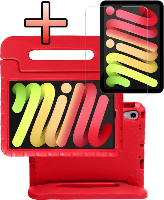 Étui adapté pour iPad Mini 7, étui pour enfants, housse antichoc, étui Kids avec protecteur d'écran - rouge
