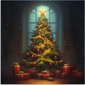 Poster 75x75 cm - Kerstboom - Cadeau - Kerst - Winter - Posters - Kamer decoratie - Wanddecoratie woonkamer - Kerstdecoratie voor binnen - Kerstversiering - Kerstmis versiering in huis - Christmas tree decorations