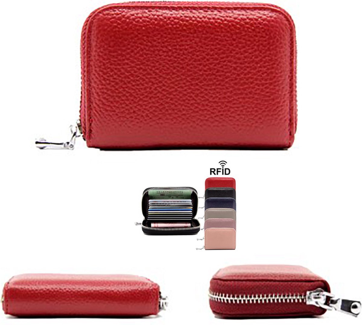 Actie4you® - Dames Portemonnee met RFID Anti-Skim Bescherming – Kunstleder – Voor 10 Pasjes – Voor Briefgeld – Kaarthouder – Met Rits - Rood