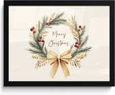 Poster in lijst - Fotolijst 40x30 cm - Posters - Kerstkrans - Kerst - Goud - Beige - Posterlijst zwart - Decoratie - Wanddecoratie woonkamer - Kerstdecoratie voor binnen - Kerstversiering - Kerstmis versiering in huis - Kerstaccessoires
