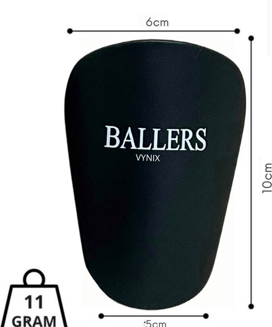 Zwarte Vynix Ballers mini scheenbeschermer, 6x10cm, 11 gram.