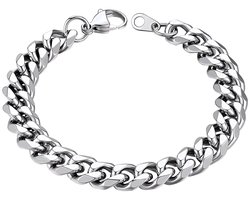 Cuban Link Heren Armband - Dikke Schakel - 7mm - Zilver kleurig - Schakelarmband - Armbanden - Vaderdag Cadeau Geschenk - Mannen Cadeautjes Accesoires