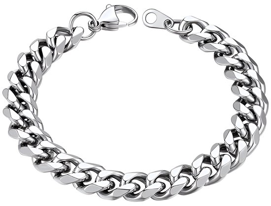 Cuban Link Heren Armband - Dikke Schakel - 7mm - Zilver kleurig - Schakelarmband - Armbanden - Vaderdag Cadeau Geschenk - Mannen Cadeautjes Accesoires