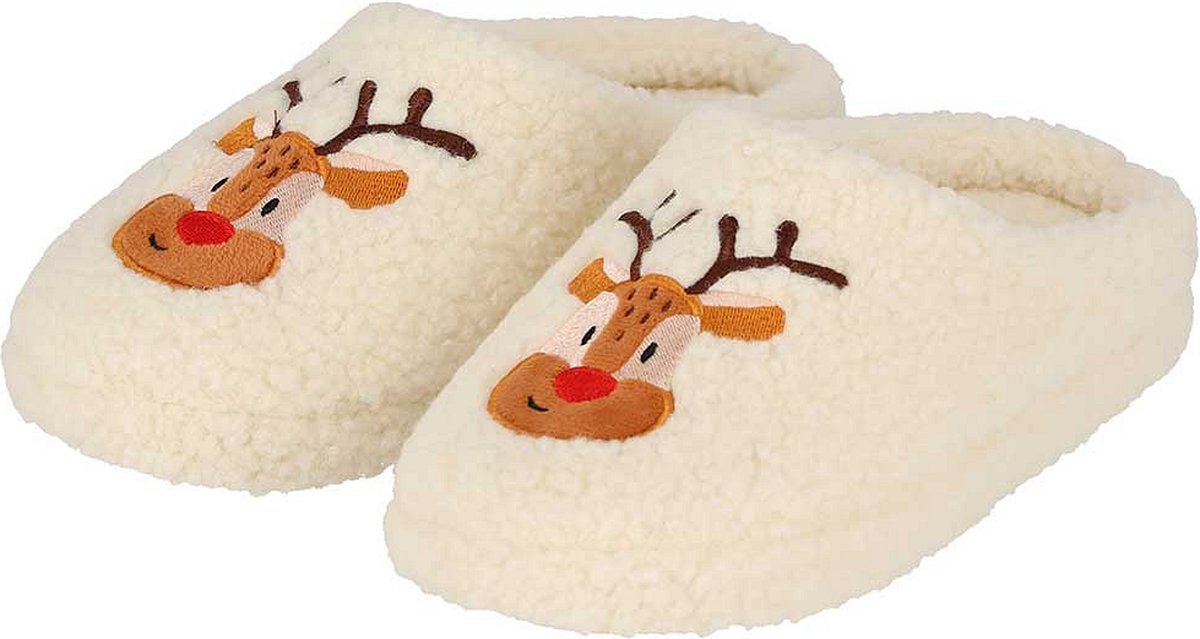 Apollo Kerst sloffen dames- Wit kerst pantoffels rendier sloffen pantoffels kerst