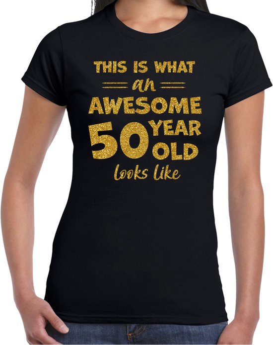 T-shirt de déguisement Bellatio Decorations femme - 50 ans - génial - noir - paillettes dorées - Sarah XL