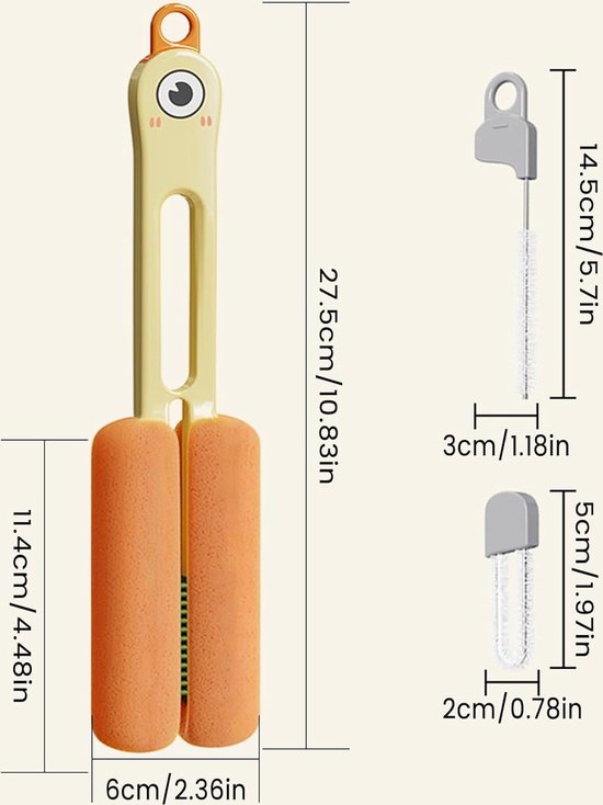 Flessenborstel - Flessenrager - Schoonmaakborstel - Flessen Borstel - Flessenborstel Eco - Flessenreiniger - Flessenrager - Flessenreiniger - 4 In 1 Multifunctioneel - Geschikt Voor Alle Oppervlakken - Handig In Gebruik En Anti Bacterieel - Oranje van Simple Creatie — afbeelding 4