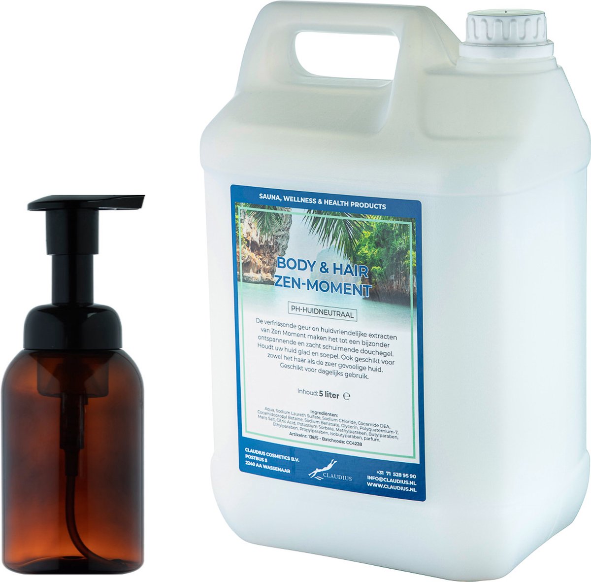 Goedkoopste Zeepdispenser 300 ml amber bruin hervulbaar 5 liter Body & Hair Zen Moment navulling