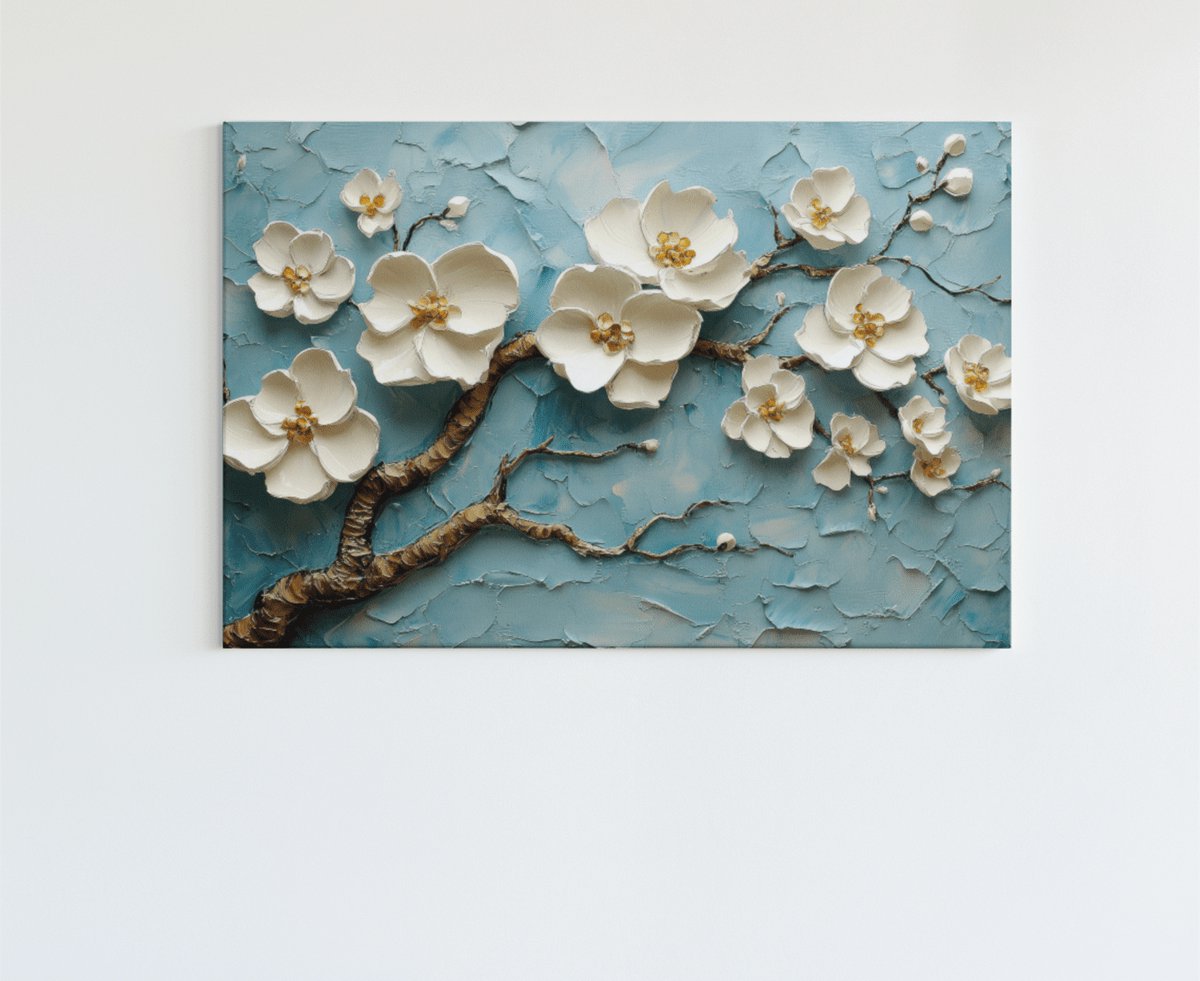 Trendex Global Canvas Schilderij - Witte Bloemen - 90x60x2 cm