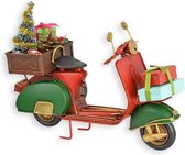 Kerst Scooter - Kerstdorp - Kerstversiering - Miniatuur Voertuig - Model Blik Metaal - Kerst Decoratie - Merry Christmas Versiering - Woondecoratie - 28x12x20