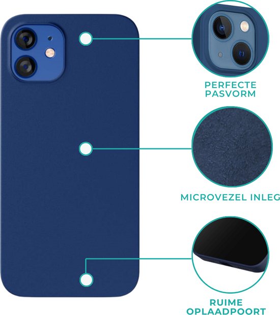 Blauw telefoonhoesje met microfiber inleg en ruime oplaadpoort. Perfecte pasvorm.