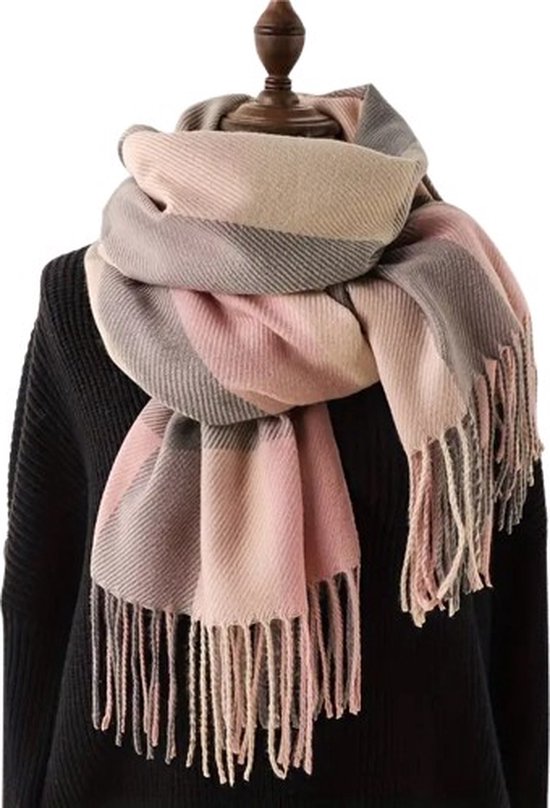 Wintersjaal - Dames Sjaal - Shawl - Winter Fashion - Zacht & Warm - Sjaal Dames - Winter Sjaal - Herfst Sjaal - Sjaal dames winter - Dames wintersjaal - Wintersjaal dames - Omslagdoek - Geblokt - Roze - 180 * 66 cm.
