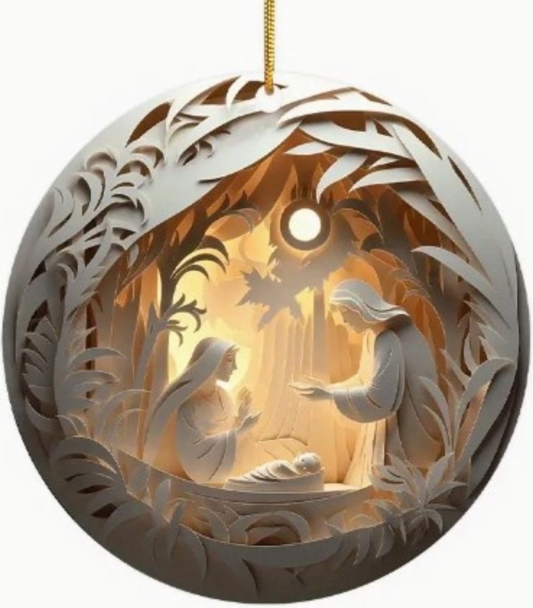 thumbnail: Kerststal Zonnevanger – Acryl Raamhanger 20x20 Cm Of 30x30 Cm, Religieuze Kerstdecoratie