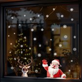 Raamstickers Kerst Herbruikbaar - Gluur Kerstman & Rendier met Sneeuwvlokken - Klein formaat - raamdecoratie kerst
