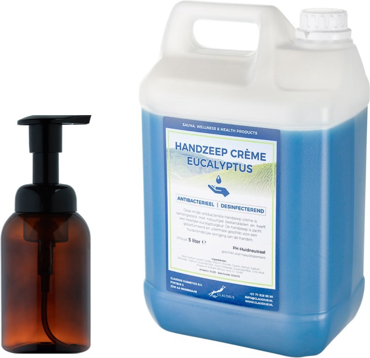 Goedkoopste Zeepdispenser 300 ml amber bruin hervulbaar 5 liter Handzeep Crème Eucalyptus navulling
