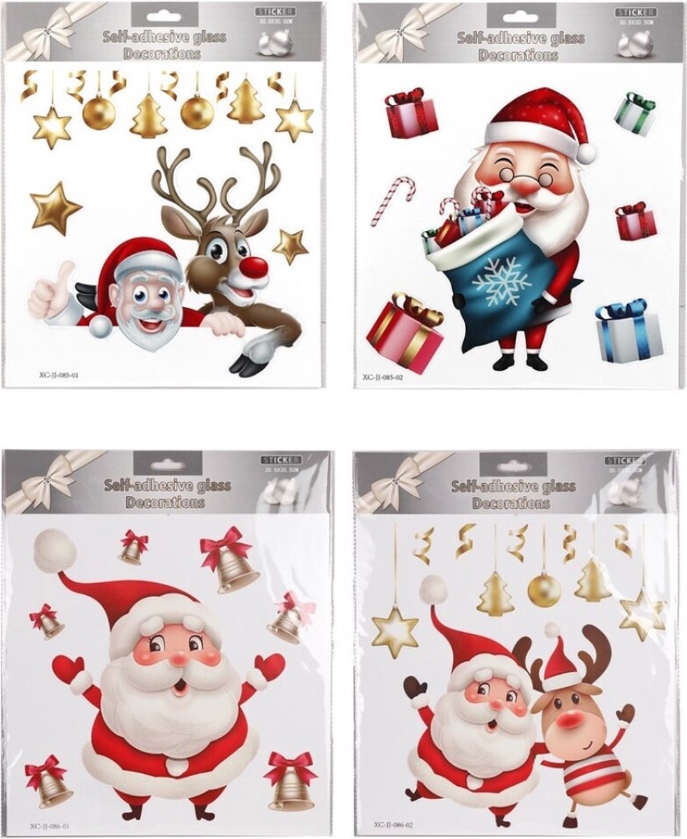 Raamsticker kerstman en rendier - 30,5x30,5 cm - Kerstdecoratie